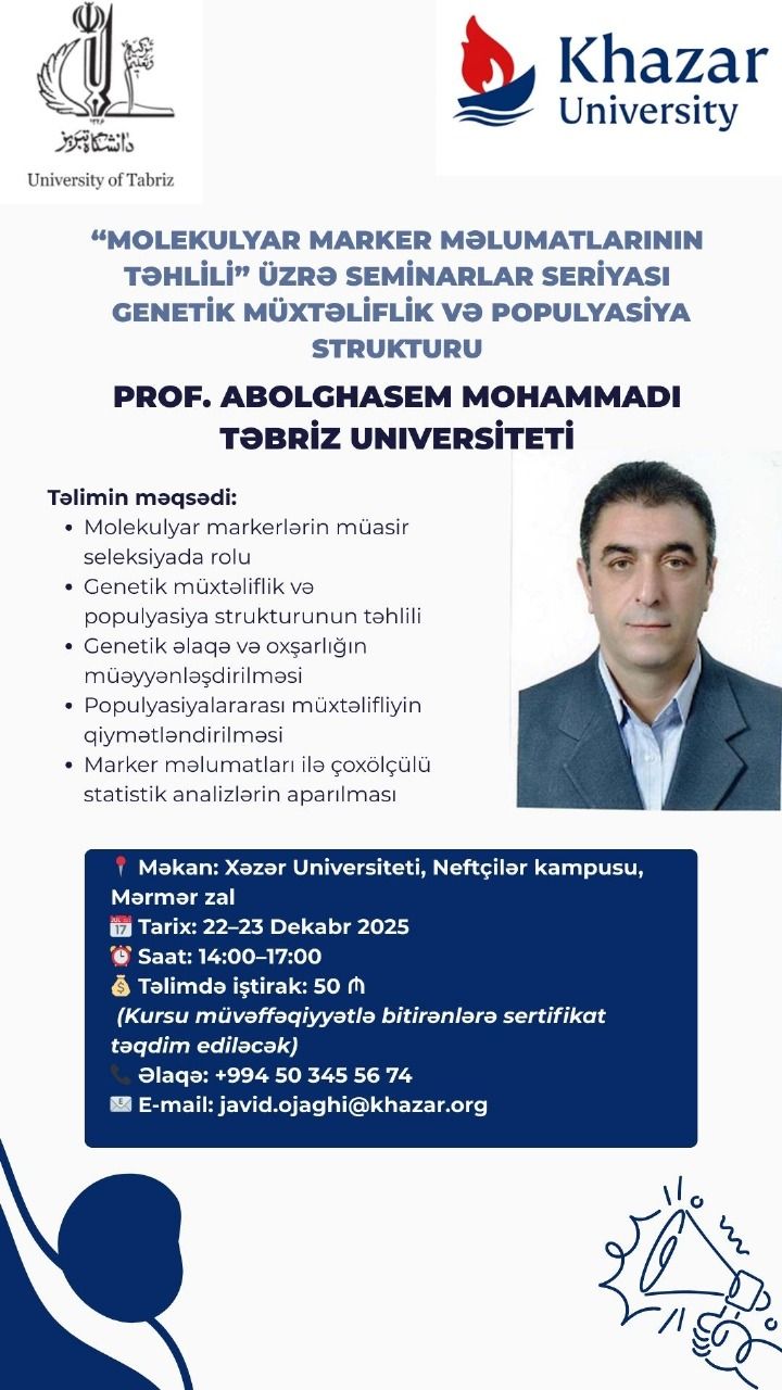 Xəzər Universitetində “Molekulyar marker məlumatlarının təhlili” mövzusunda təlim keçiriləcək